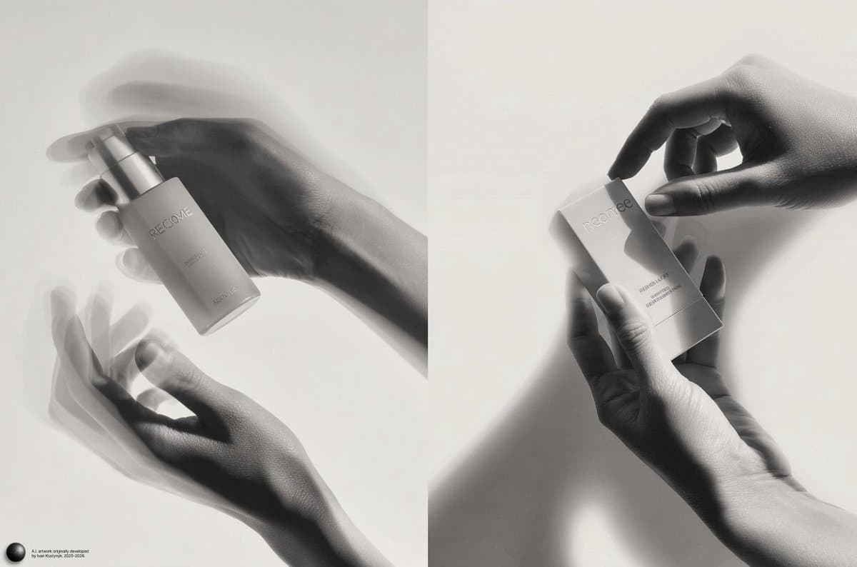 Monochrome Hautpflegeflasche mit kinetischer Bewegungsunschärfe