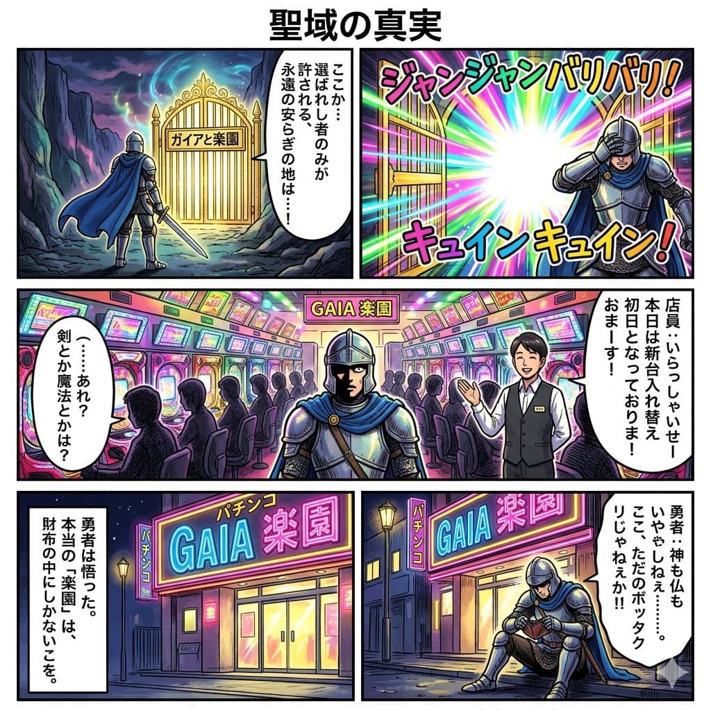 Comic / Storyboard - Four-Panel Manga: The Truth of the Sanctuary