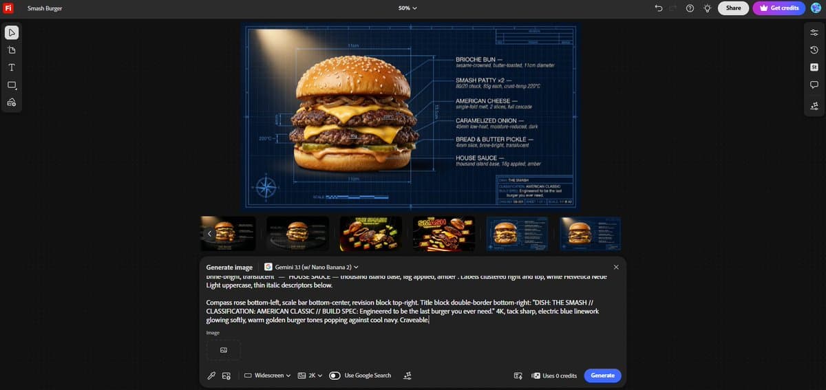 Infografik / Lehrvisual - Technischer Architekturplan eines Smash Burgers