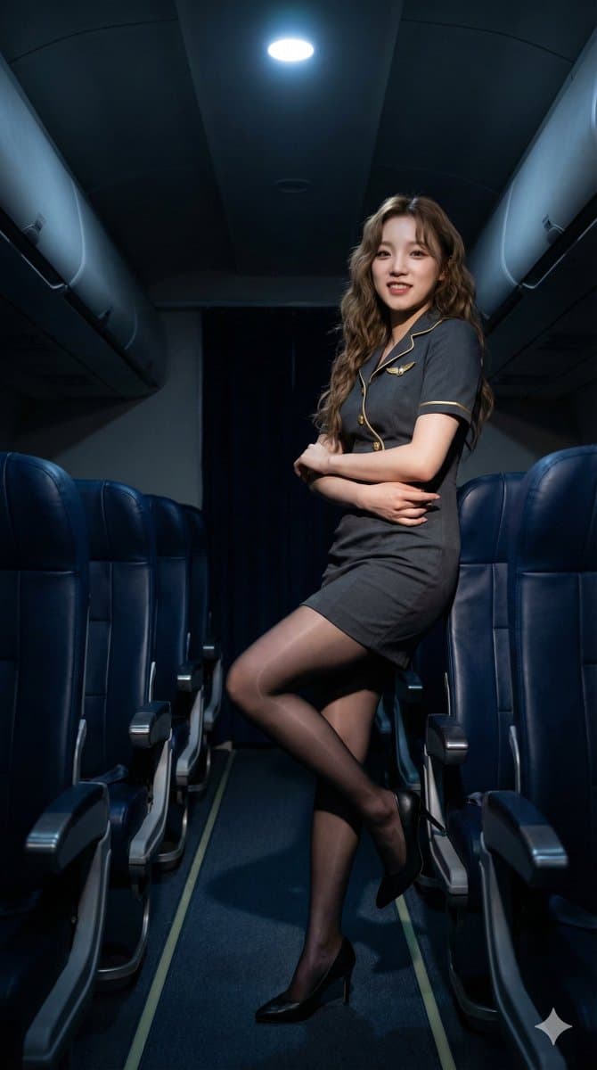 Hôtesse Idole K-pop dans une Cabine d'Avion