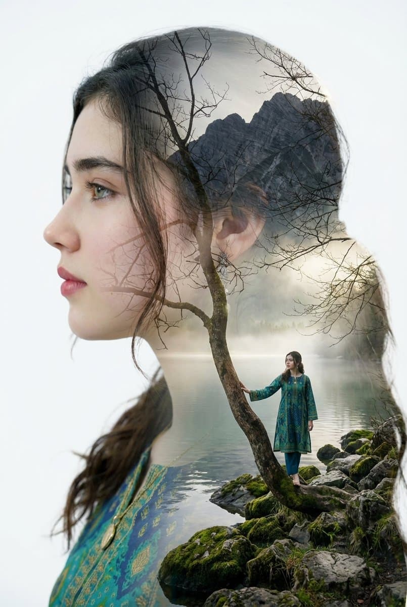 Double Exposure Portrait with Lake View