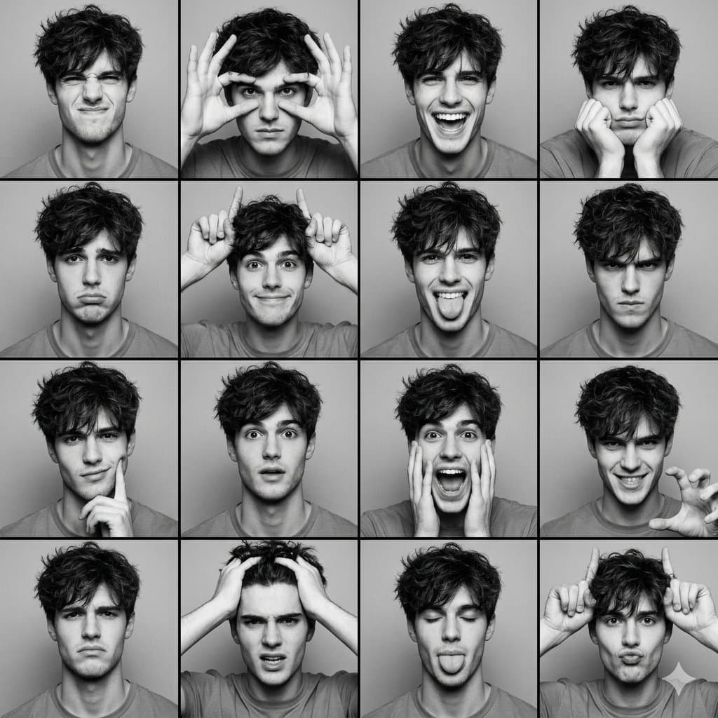 Black and White Photo Booth Expression Grid