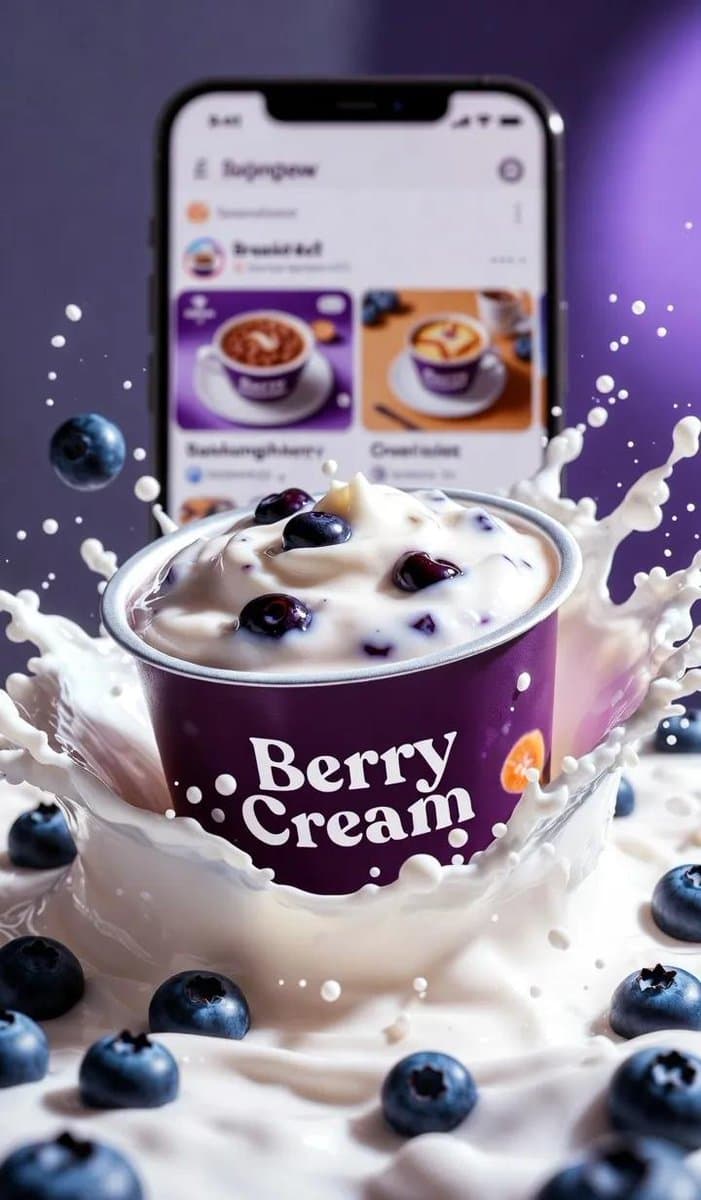Kinematische Werbung für Heidelbeerjoghurt