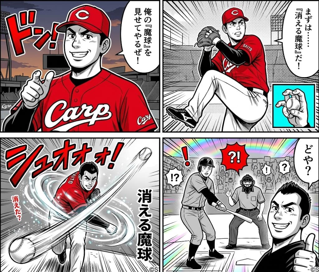 Comic / Storyboard - AI-generated 4-panel manga: The Vanishing Magic Ball