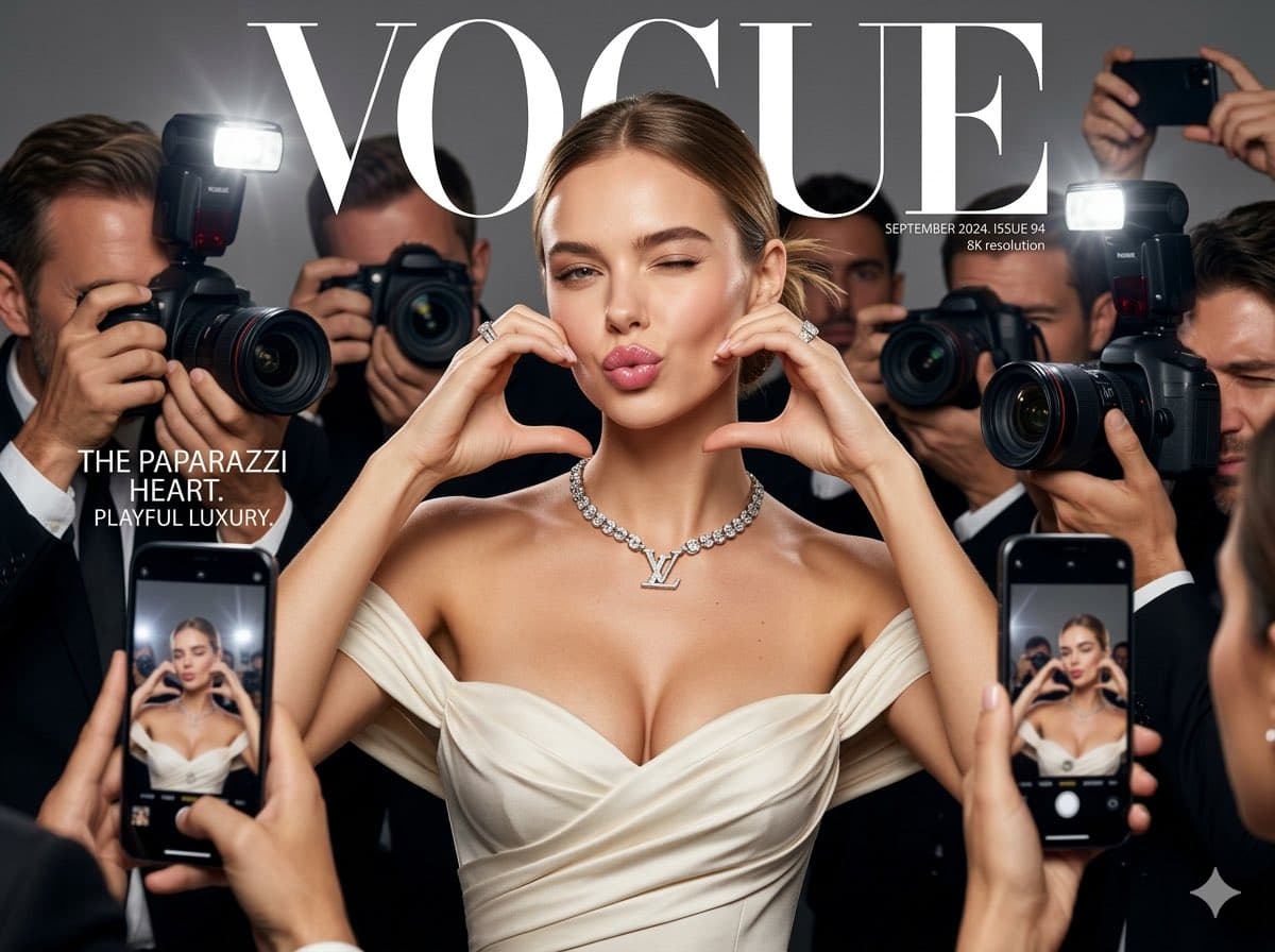 Portrait de Mode Couverture Vogue en Pose Espiègle