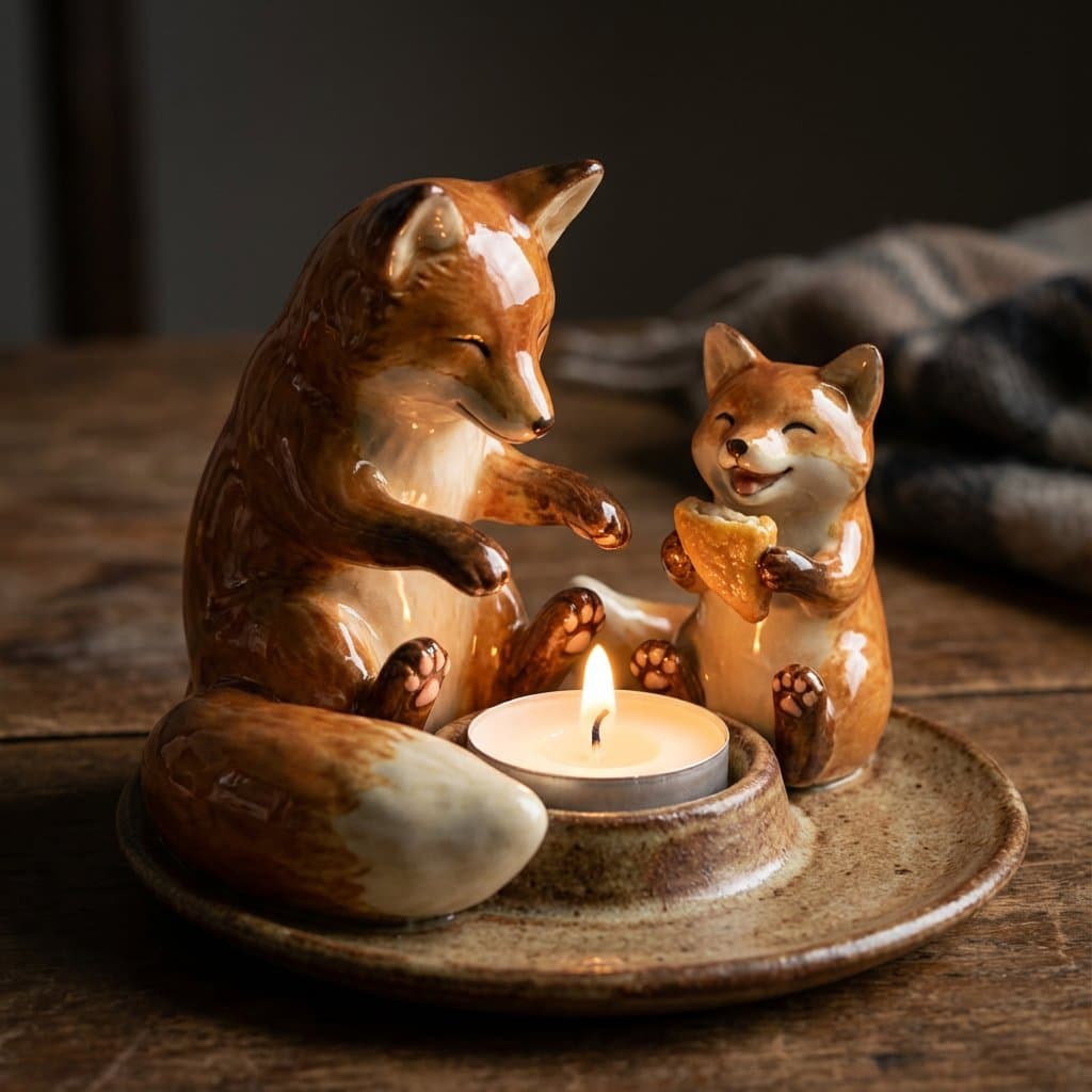 Ceramic Animals Warming Corn Over Candle