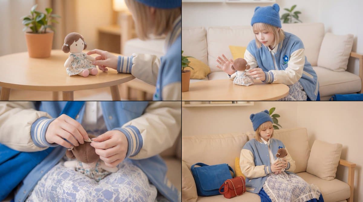 Mädchen spielt mit Puppe, kinematisch, nostalgisch