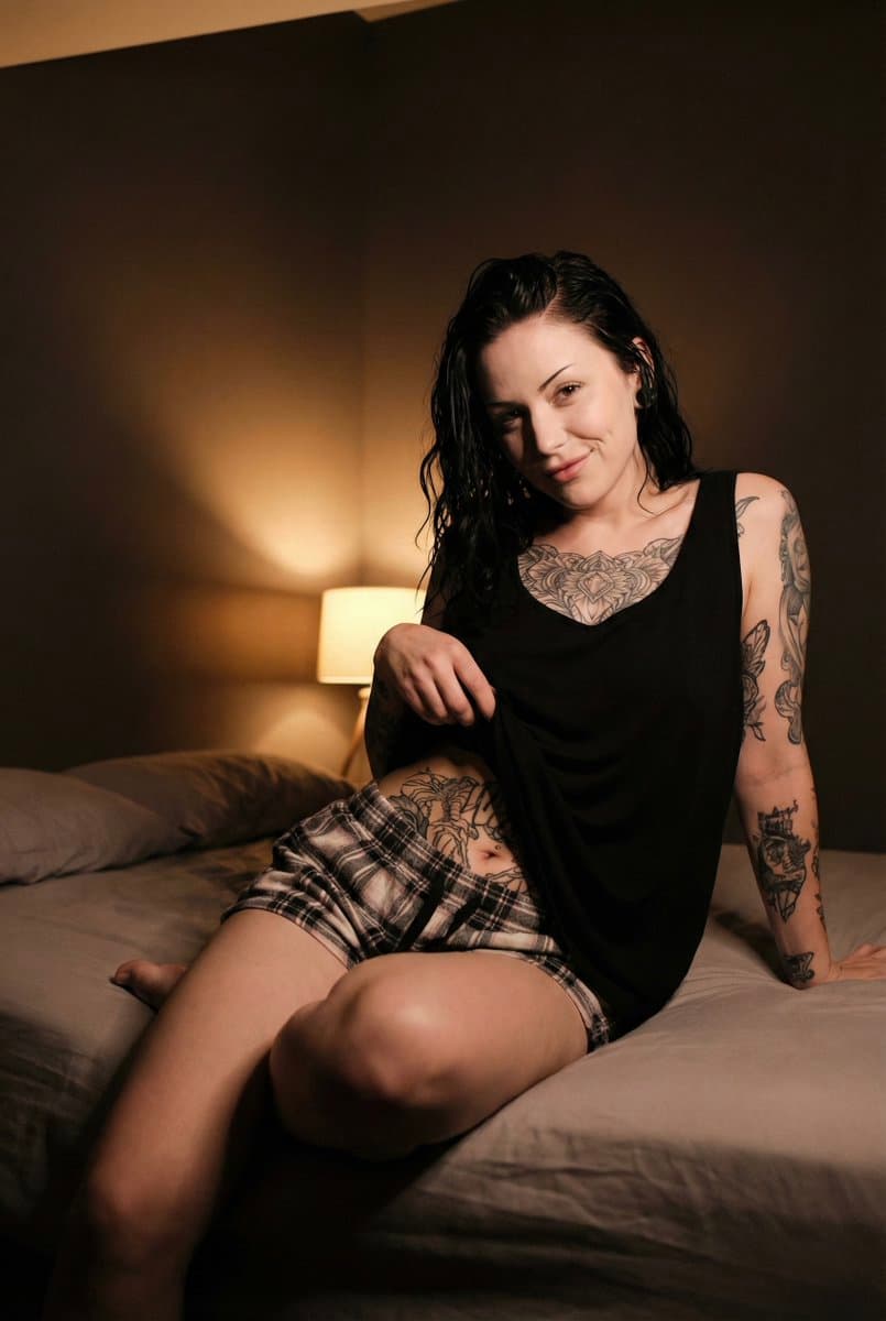 Alternative Beauty Portrait in a Dark Attic Bedroom