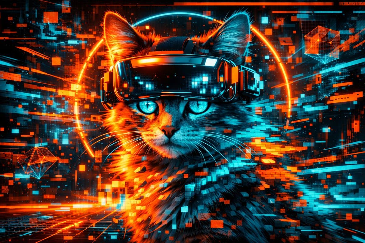 Surreale Glitch-Katze in VR
