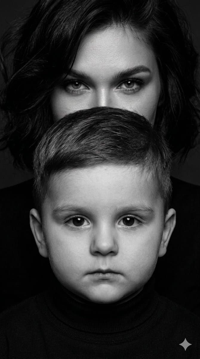 Portrait Studio Noir et Blanc Mère-Enfant