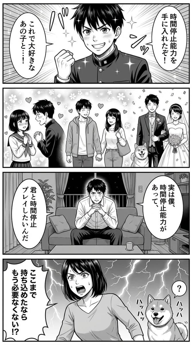 Comic / Storyboard - Four-Panel Manga Prompt for Nano Banana Pro: Time Stop Comedy