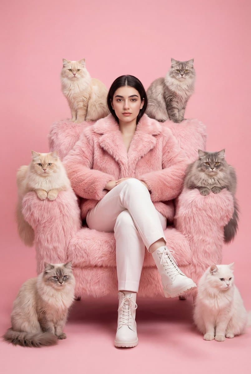 Mode-Editorial-Porträt mit Katze