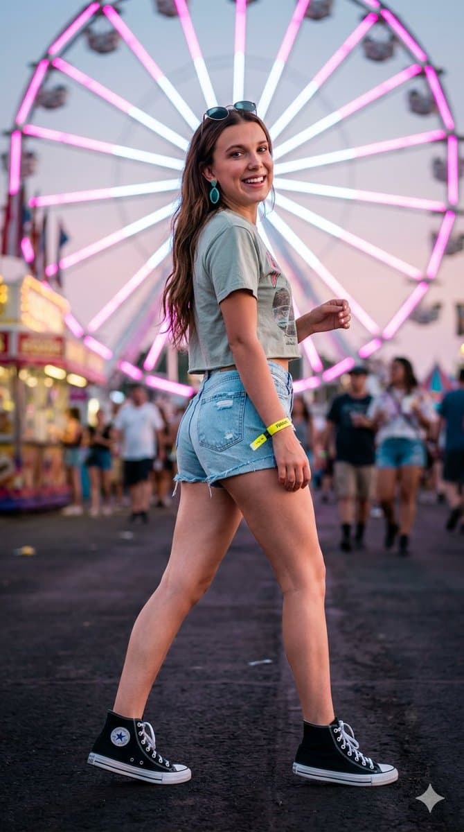 YouTube-Thumbnail - Kinematisches Festivalfoto von Millie Bobby Brown