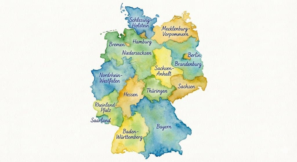 Carte Aquarelle de l'Allemagne avec États Étiquetés