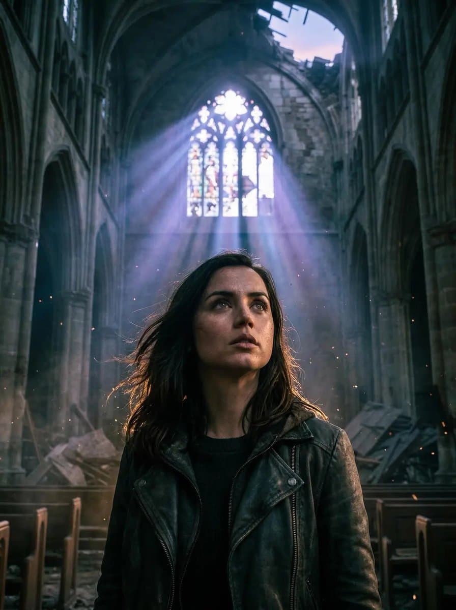 Cinematic Gothic Cathedral Portrait with God Rays