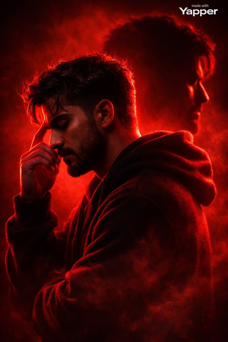 Dramatic Red Silhouette Portrait with Double Exposure