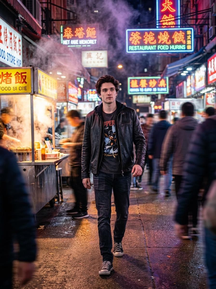 YouTube-Thumbnail - Kinematischer Spaziergang im Hollywood-Stil über einen Straßenmarkt