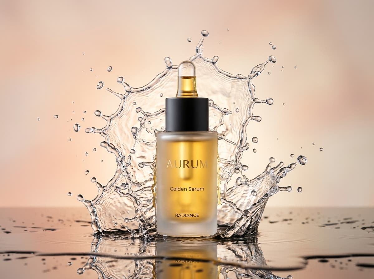 Flacon Cosmétique de Luxe dans une Éclaboussure d'Eau